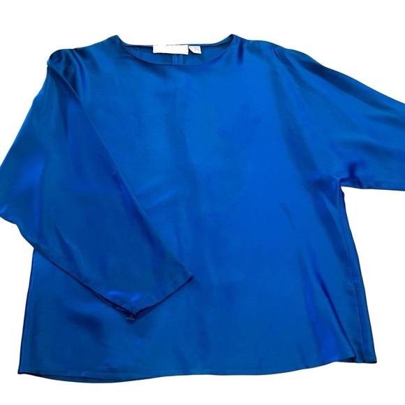 Tops - Vintage Bergdorf Goodman Women's Size Small/Med 100% Silk Blouse Blue Jewel Tone